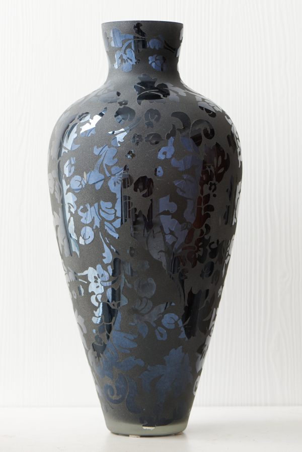 Vaso decorativo in ceramica con decoro floreale lucido