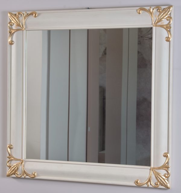 Specchio con cornice in legno, con particolari Giglio toscano