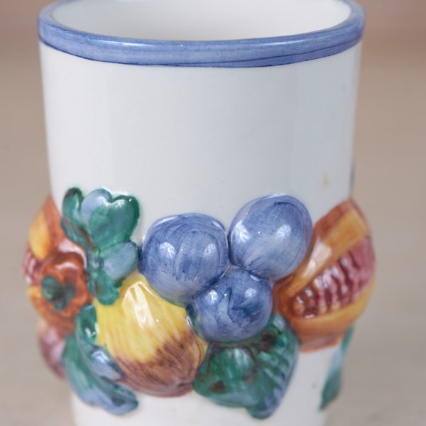 Vasetto in Ceramica con Frutti in Rilievo - Stile Mediterraneo