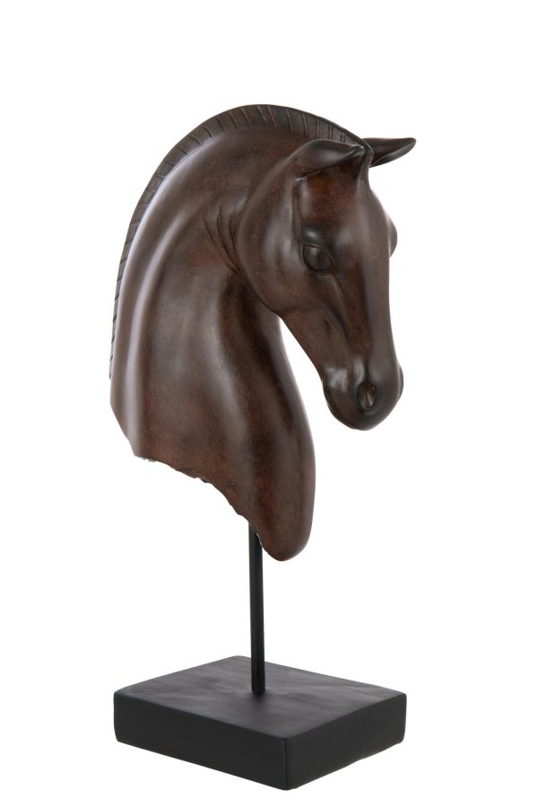 Cavallo Testa Abbassata Poliresina Marrone Scuro (55413)