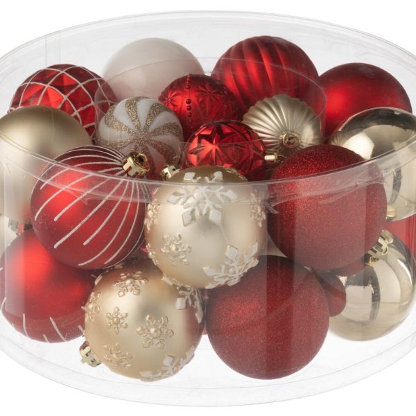 Scatola Di 30 Palline Di Natale Plastica Rosso Natale/Oro (59492)