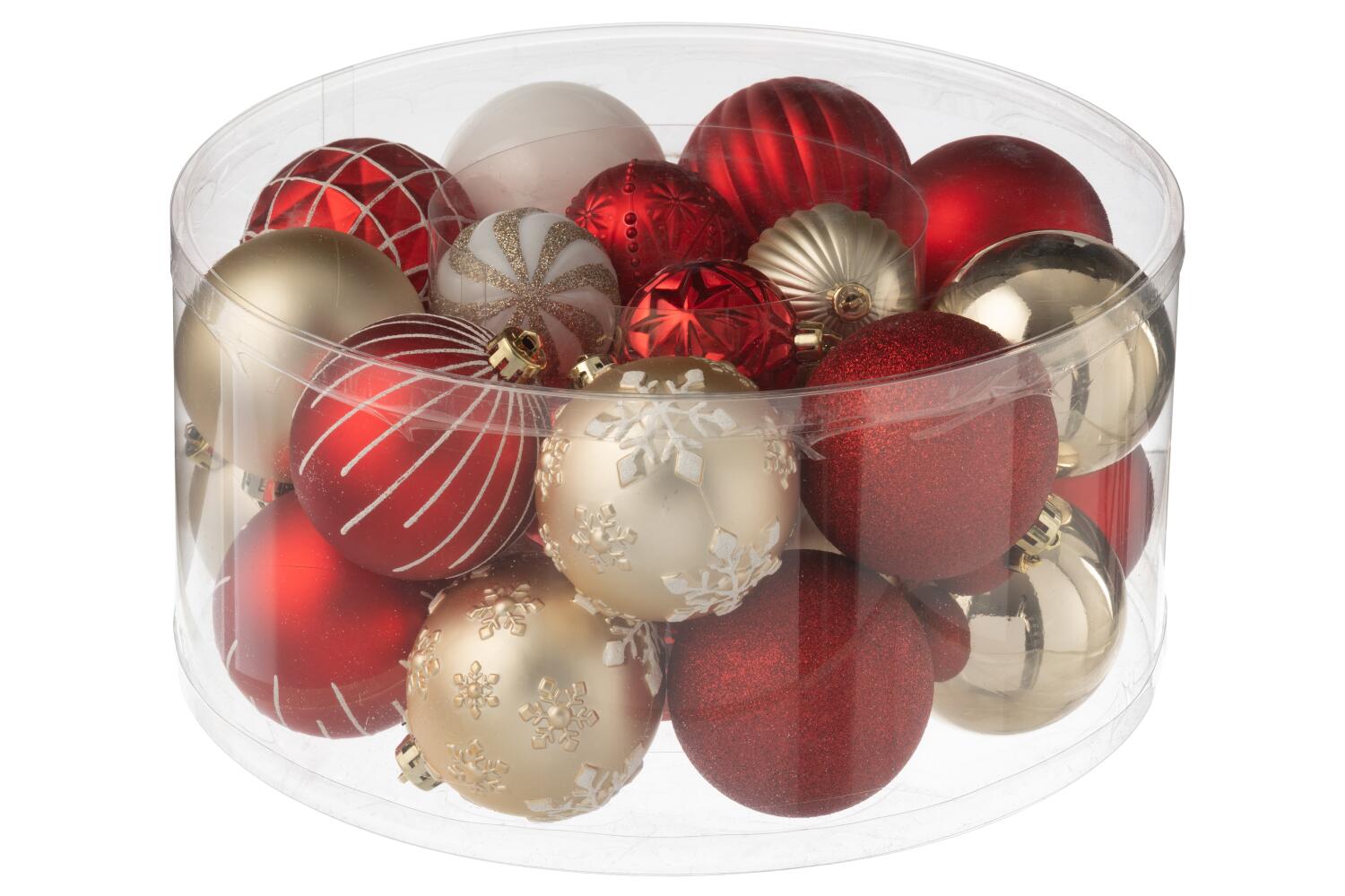 Scatola Di 30 Palline Di Natale Plastica Rosso Natale/Oro (59492)